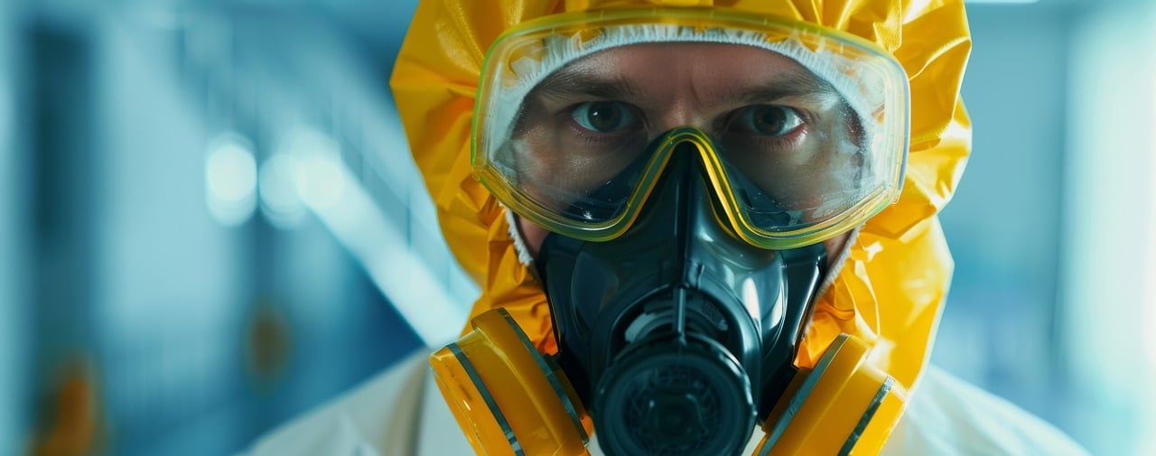 Man in hazmat mask
